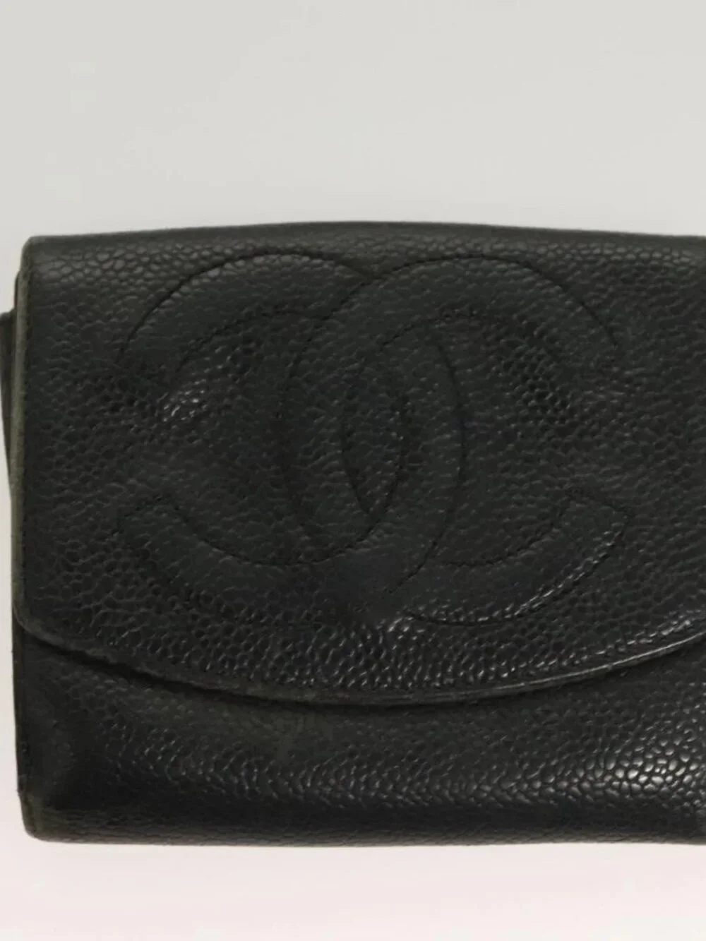 CHANEL Pouch Nylon Grained Calf Skin 2 Set Black Silver CC Auth bs28342